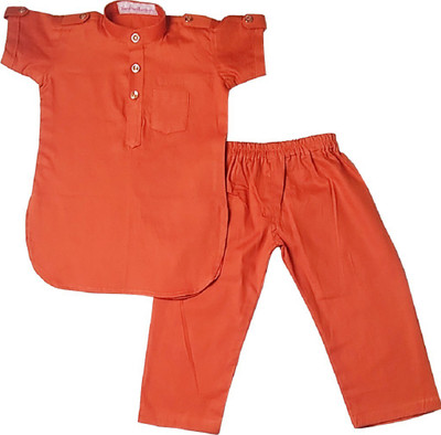 harshvardhanmart Boys Festive & Party Kurta and Pyjama Set(Orange Pack of 1)