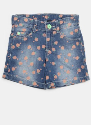 United Colors of Benetton Short For Girls Casual Printed Cotton Blend(Blue, Pack of 1) at flipkart