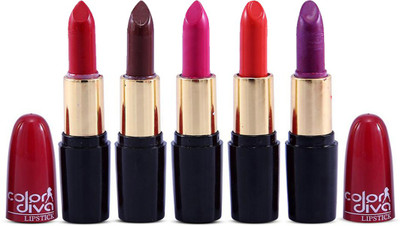 Color Diva Glossy Lipstick-Shade-B Pack of 5(multicolor 2, 4.5 g)