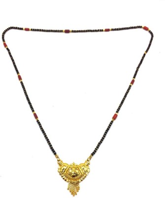 Digital Dress Room Women's Pride Gold Plated Mangalsutra Necklace 30-inch Length Traditional Ethnic Latest Design Golden Pendant & Latkan Black & Orange Coral Bead Single Line Long Chain for Girl Alloy Mangalsutra
