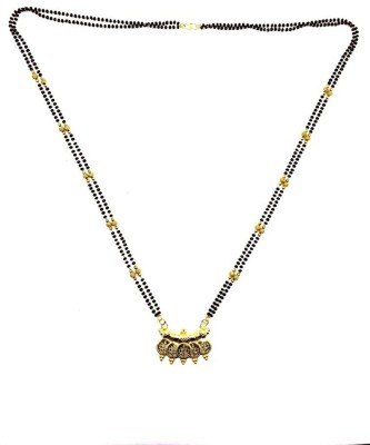 Digital Dress Room Women's Mangalsutra 34-inch Length Gold Plated 5 Lakshmi Coin Pendant Black & Gold Mani (Beads) Double Line Layer Long Chain Mangalsutra Traditional Ethnic necklace Jewellery Alloy Mangalsutra