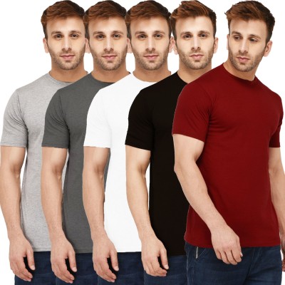New Trends Collection Self Design, Solid Men Round Neck White, Maroon, Black, Grey T-Shirt