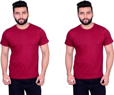 La Milano Solid Men Round Neck Maroon T-Shirt