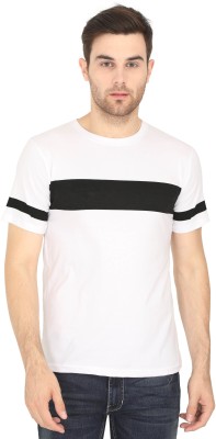 Fleximaa Colorblock Men Round Neck White T-Shirt