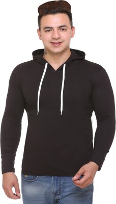 SHAUN Solid Men Hooded Neck Black T-Shirt