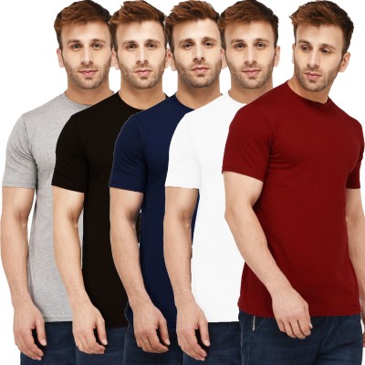 New Trends Collection Self Design, Solid Men Round Neck Dark Blue, White, Maroon, Black, Grey T-Shirt