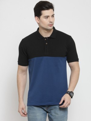 KALT Striped Men Polo Neck Blue, Black T-Shirt