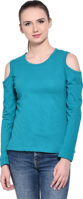 Money Leaf Self Design Women Round Neck Light Green T-Shirt