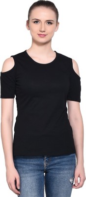 BEYOU FASHION Self Design Women Round Neck Black T-Shirt