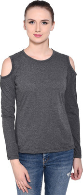 tfurnish Casual Cold Shoulder Self Design Women Grey Top