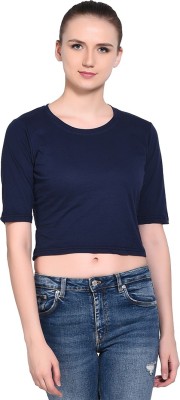 tfurnish Casual Regular Sleeve Solid Women Dark Blue Top