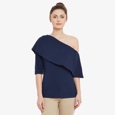 Miss Chase Casual Regular Sleeve Solid Women Dark Blue Top