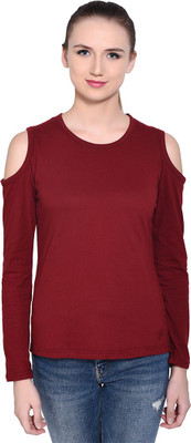 Trendfull Casual Cold Shoulder Self Design Women Maroon Top