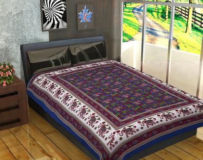 E ELMA 120 TC Cotton Single Printed Flat Bedsheet(Pack of 1, Blue)