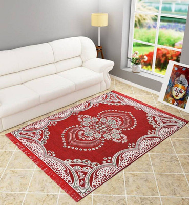 THE FRESH LIVERY 4 ft  X 6 ft Cotton Carpet(Rectangle, Red)