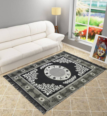 THE FRESH LIVERY 4 ft  X 6 ft Cotton Carpet(Rectangle, Black)