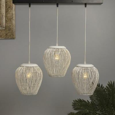 Homesake 3-Lights Linear Cluster Chandelier White Steel Wire Mesh Pendant, Decorative, Black, Kitchen Area and Dining Room Light, LED/Filament Light Pendant Lamp Ceiling Lamp(Silver)