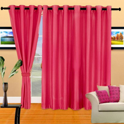 Cortina 270 cm (9 ft) Long Door Polyester Semi Transparent Curtain (Pack Of 2)(Pink, Striped)