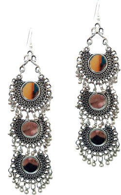 Shining Angel Long Mrror Sliver Oxidized Earrings for Women and Girls Alloy Drops & Danglers