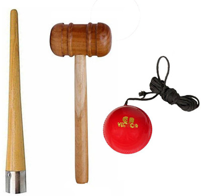 L'AVENIR Premium Hanging Practice/Training Ball, Grip Cone & Wood Mallet Cricket Kit