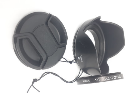 BOOSTY COMBO 55mm Lens Hood Screw Mount Petal Crown Flower Shape for ALPHA 18-55MM LENS WITH LENS CAP AND UV FILTER  Lens Hood(55 mm, Black)