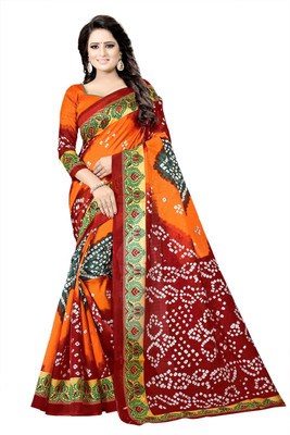 Divastri Dyed Bandhani Silk Blend Saree(Orange)