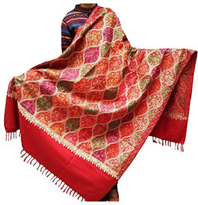 Kashmiri Wool Embroidered Women Shawl(Red)