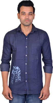 La Milano Men Printed Casual Dark Blue Shirt
