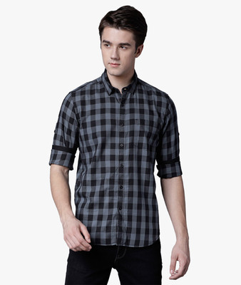 HIGHLANDER Men Checkered Casual Black, Grey Shirt