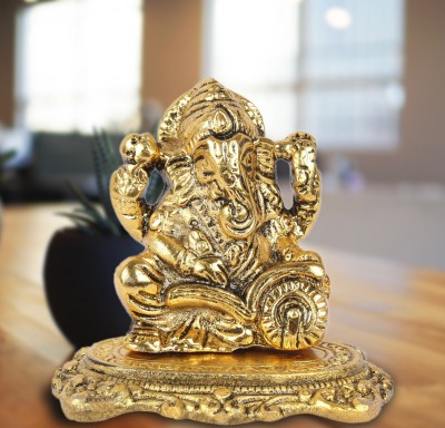 DreamKraft Metal Gold Plated Ganesh Idol for Gift Decorative Showpiece  -  9.5 cm(Aluminium, Gold)