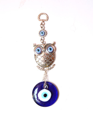 ONRR Collections Feng Shui Evil Eye Owl Hanging made of glass Decorative Showpiece  -  26 cm(Glass, Brass, Silver)