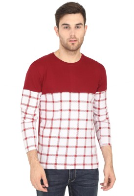 Fleximaa Checkered Men Round Neck White, Maroon T-Shirt