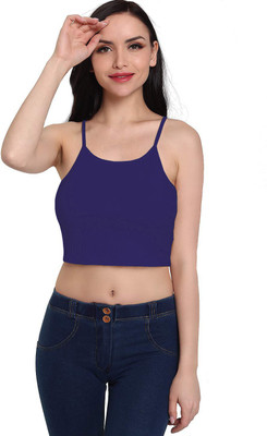THE BLAZZE Casual Noodle Strap Self Design Women Dark Blue Top