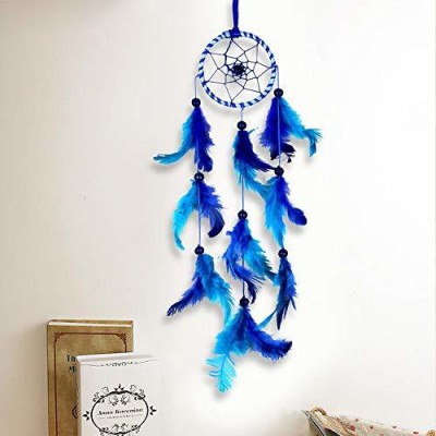 Meher Collection Handmade Dream catcher Car Hanging Wall Hanging for LivingRoom Bedroom Balcony Feather, Wool Dream Catcher(16.14 inch, Blue)