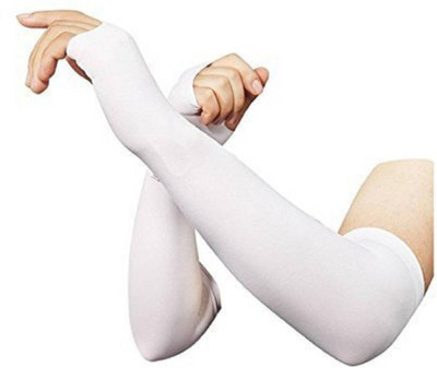 MR BEAM Nylon Arm Sleeve For Men & Women(Free, White)