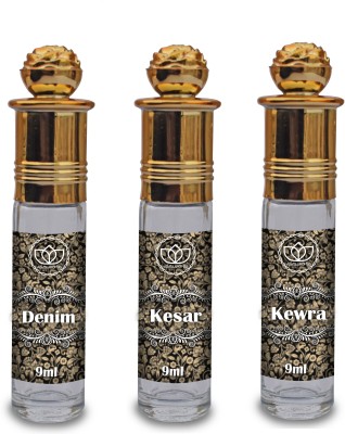 ASHTAAROMAS Set of 3 Combo Of Denim, Kewra and Kesar Attar for Unisex (9 ML Each) Herbal Attar(Floral)