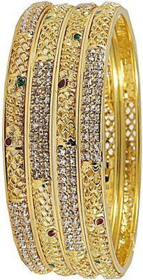 ZULKA Get your traditions Glass Zircon Bangle(Pack of 4)