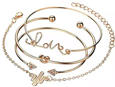 Shining Diva Metal Cubic Zirconia Gold-plated Bracelet Set(Pack of 4)