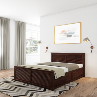 Flipkart Perfect Homes Sheesham Wood Solid Wood Queen Box Bed(Finish Color - Teak)