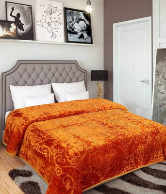 Oshano Self Design Double Mink Blanket for  Heavy Winter(Polyester, CAMEL BROWN)