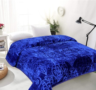 Deeksha Self Design Double Mink Blanket for  Heavy Winter(Poly Cotton, Blue)
