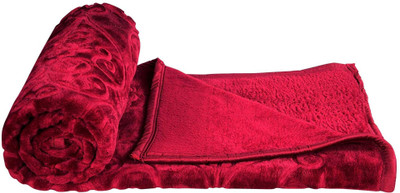 Oshano Embroidered Single Mink Blanket for  Heavy Winter(Polyester, Maroon)
