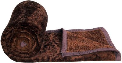 Oshano Self Design Double Mink Blanket for  Heavy Winter(Polyester, Brown)