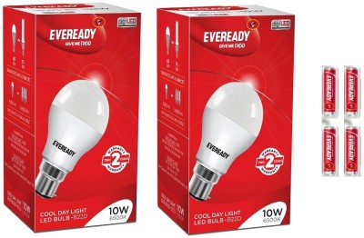 Eveready 10W LED Bulb Pack of 2 with Free 4 Batteries  (White, Pack of 2)