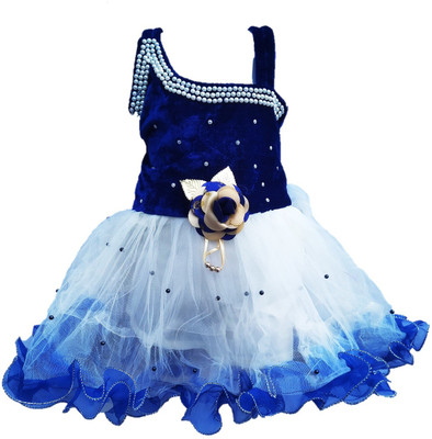 socho samjo Girls Midi/Knee Length Party Dress(Blue, Sleeveless)