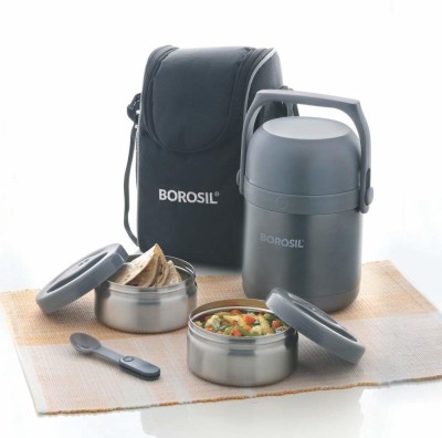 BOROSIL Hot-N-Fresh Stainless Steel Insulated Set of 2 Containers Lunch Box(350 ml)