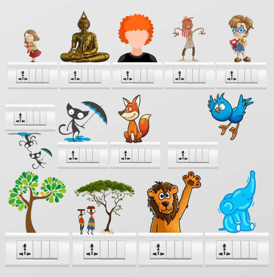 Decal O Decal 1 cm Kids,Animals And Trees Combo Switch Board Decals Self Adhesive Sticker(Pack of 13)