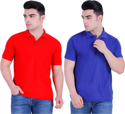 stars collection Solid Men Polo Neck Red, Blue T-Shirt