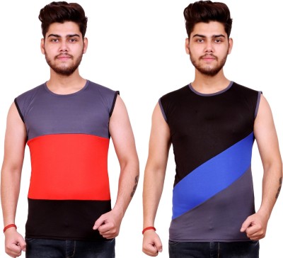 Celebrino Colorblock Men Round Neck Red, Blue, Black, Grey T-Shirt