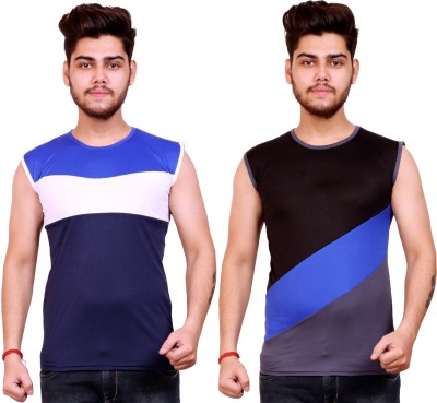 Celebrino Colorblock Men Round Neck Dark Blue, White, Blue, Black, Grey T-Shirt